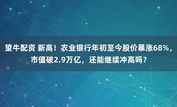 望牛配资 新高！农业银行年初至今股价暴涨68%，市值破2.9万亿，还能继续冲高吗？